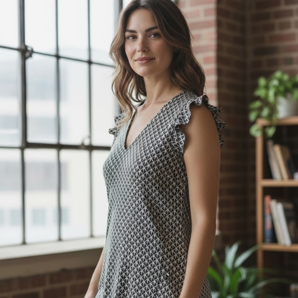 H&M Black and White Patterned  Dress